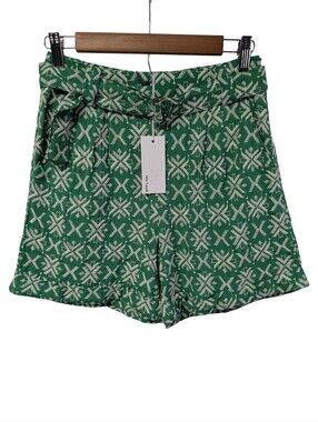 BTFL-Life Green White Embroidered Shorts Size S 100% Rayon Boho NWT